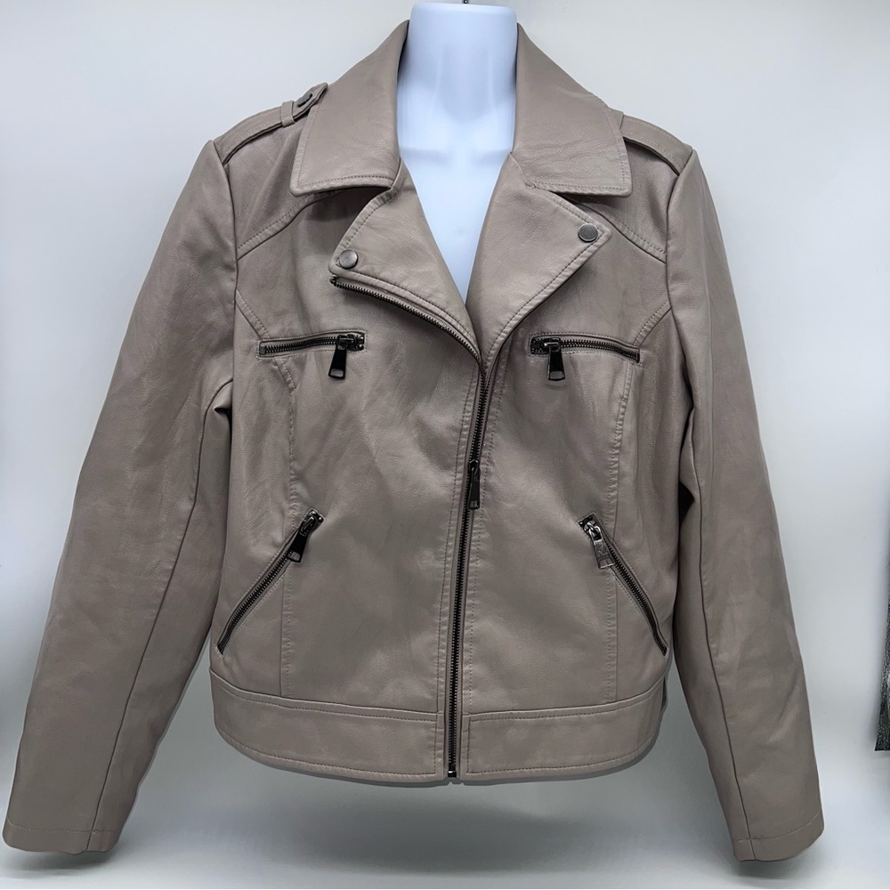 Bernardo Beige Vegan Leather Tan Zippered Front Moto Jacket-Size L